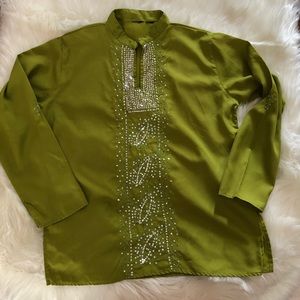 Olive green sequined top boho